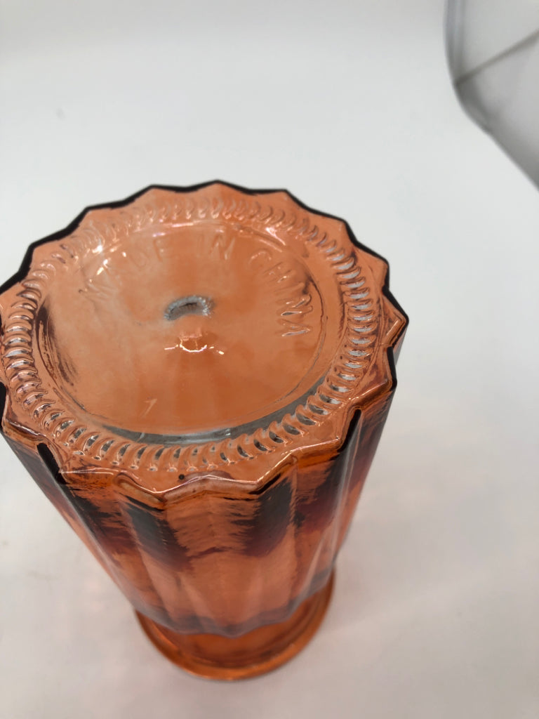 ORANGE GLASS DIAMOND PATTERN VASE.