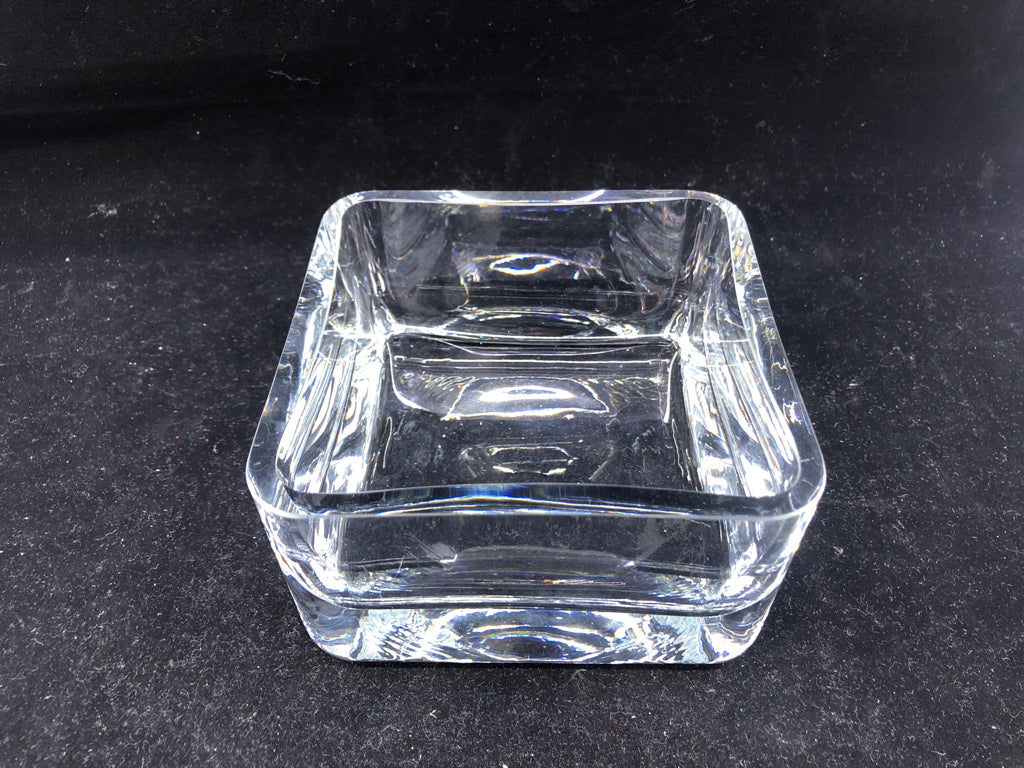 HEAVY SQUARE THICK GLASS CANDY DISH.