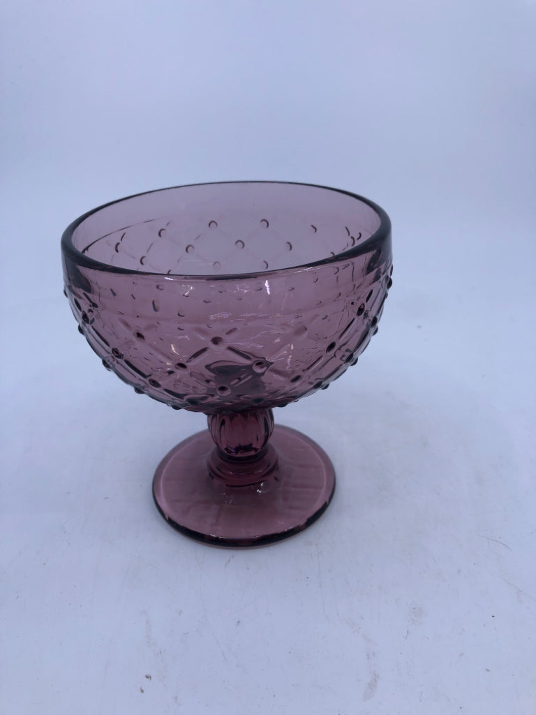 PURPLE GLASS FOOTED HOBNAIL CANDY DISH.