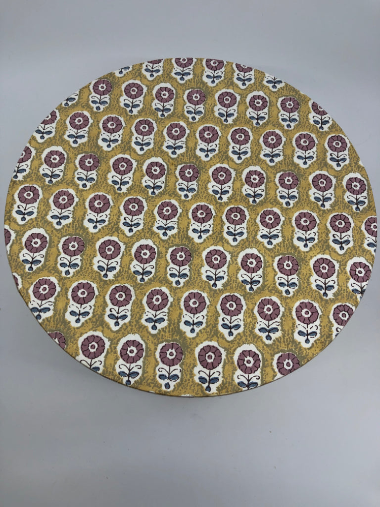 YELLOW AND PINK FLORAL HAT BOX.