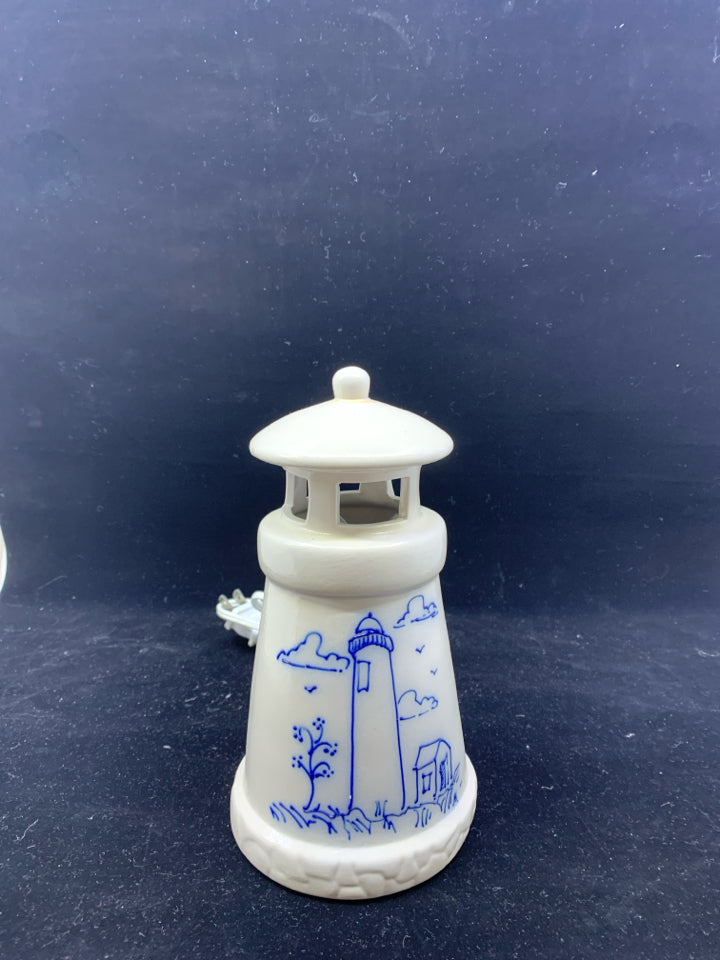 SALMON FALLS SMALL SALT GLAZE POTTERY LIGHTHOUSE LAMP - STAMPED ON INSIDE.