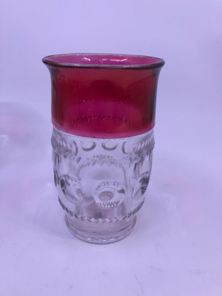 6 VTG CRANBERRY THUMBPRINT PATTERN GLASSES.