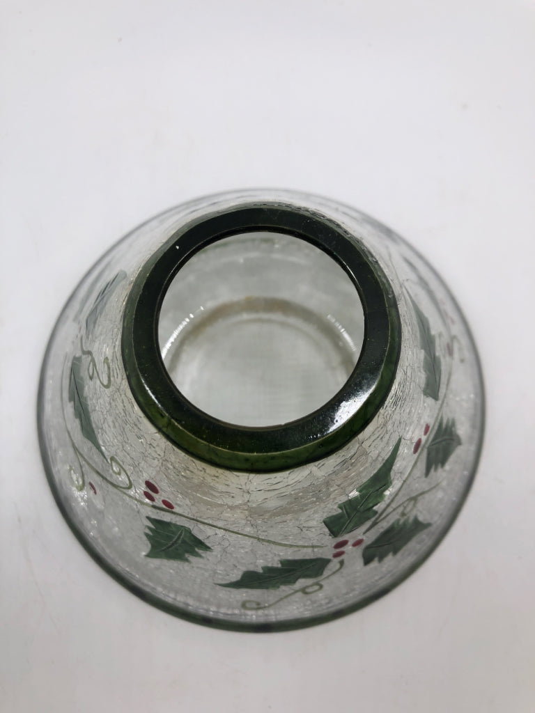 GLASS CANDLE SHADE W/HOLLY