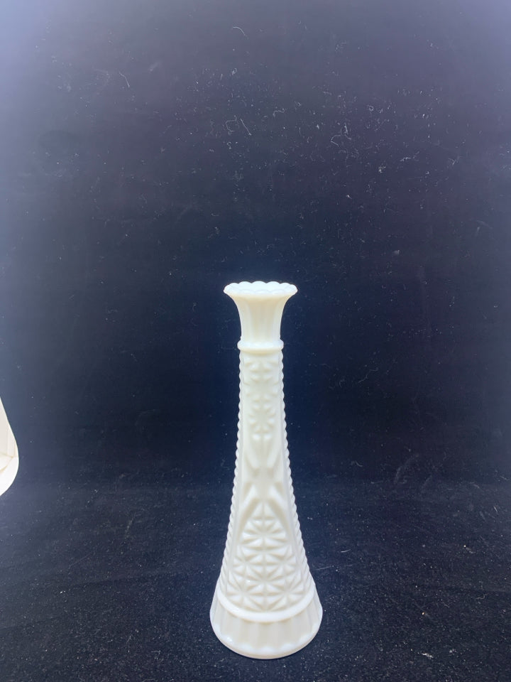 VTG CUT GLASS MILK GLASS BUD VASE.