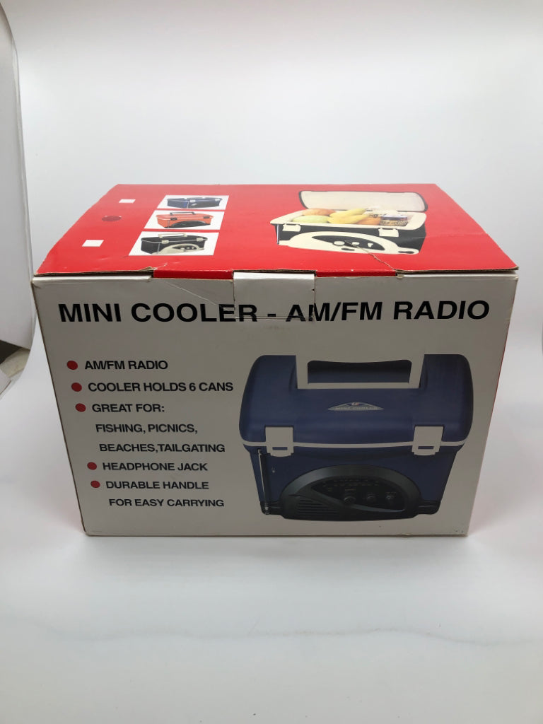 AM/FM RADIO MINI COOLER IN BOX.