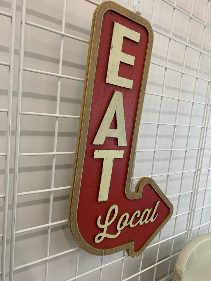 EAT LOCAL ARROW WOOD SIGN.