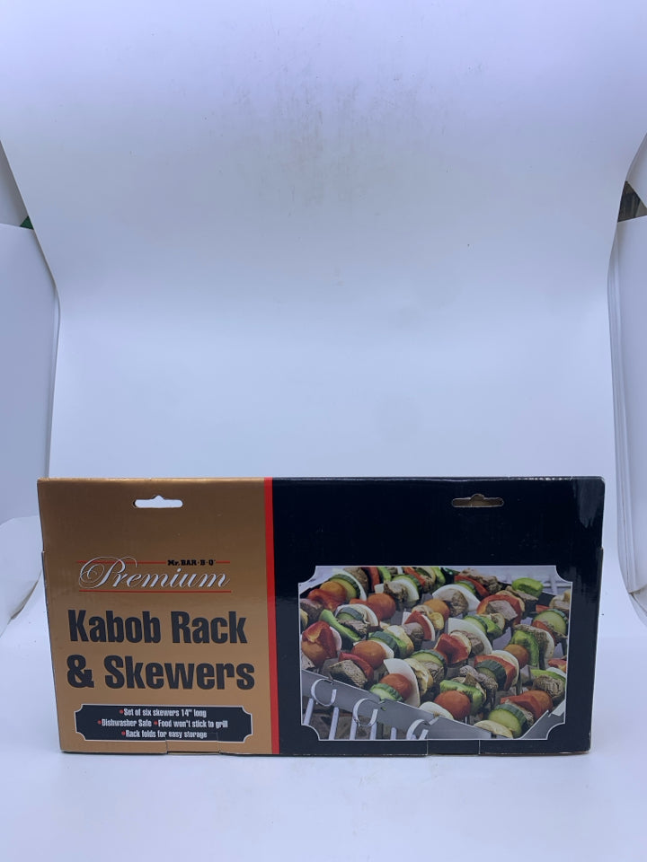 NIB KABOB RACK & SKEWERS SET.