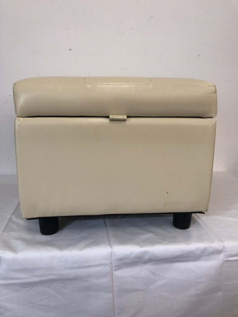 CREAM LEATHER STORAGE OTTOMAN.