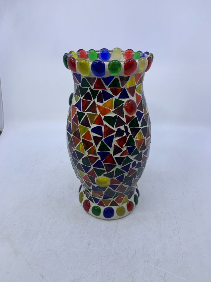 COLORFUL MOSAIC CANDLE COVER.