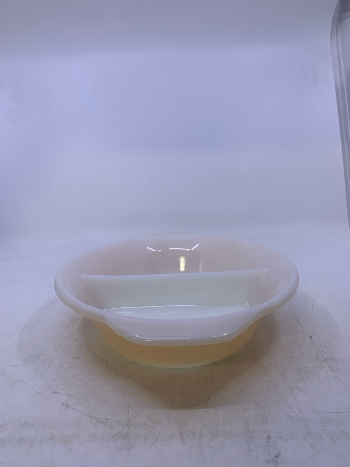 VTG OVAL IRIDESCENT ORANGE DIVIDED BAKING DISH.