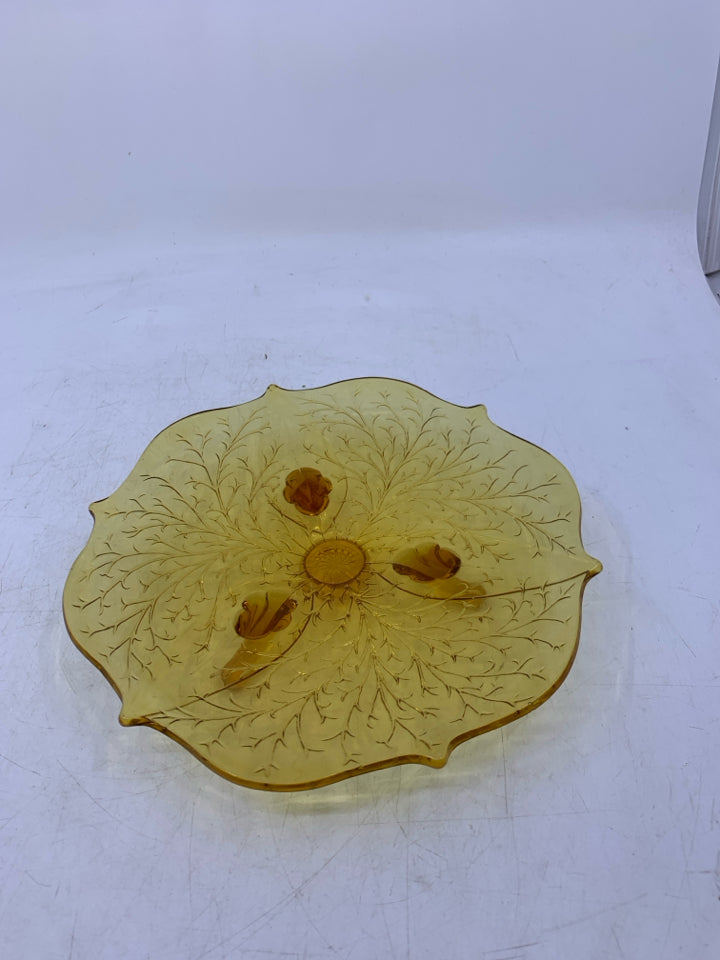 VTG AMBER GLASS FOOTED SERVER.
