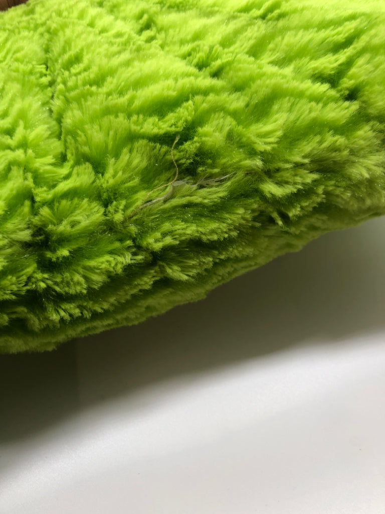 GREEN FUZZY THROW PILLOW.
