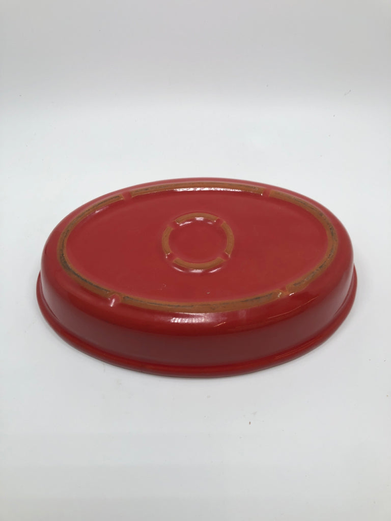 RED POTTERY CASSEROLE DISH.