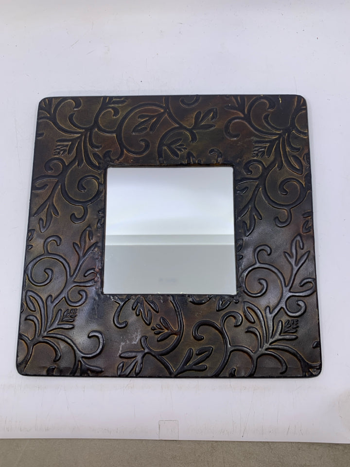 EMBOSSED SCROLL METAL FRAME SQUARE MIRROR.
