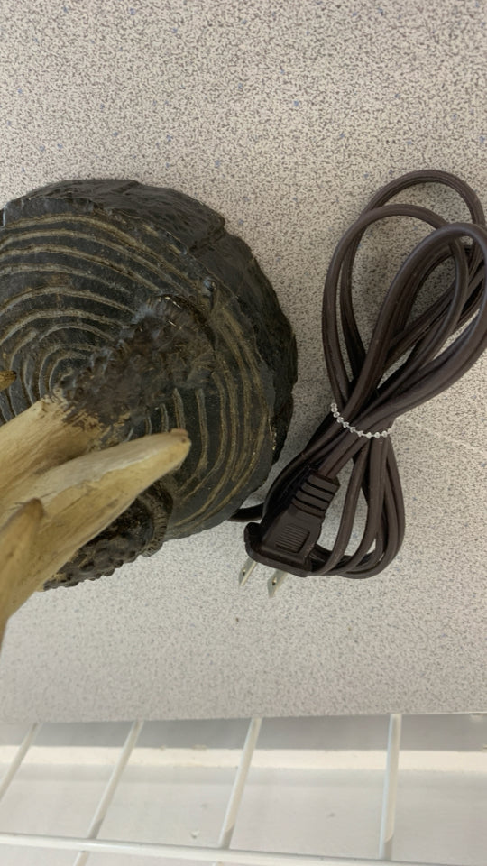 ANTLER LAMP W/FAUX LEATHER SHADE.