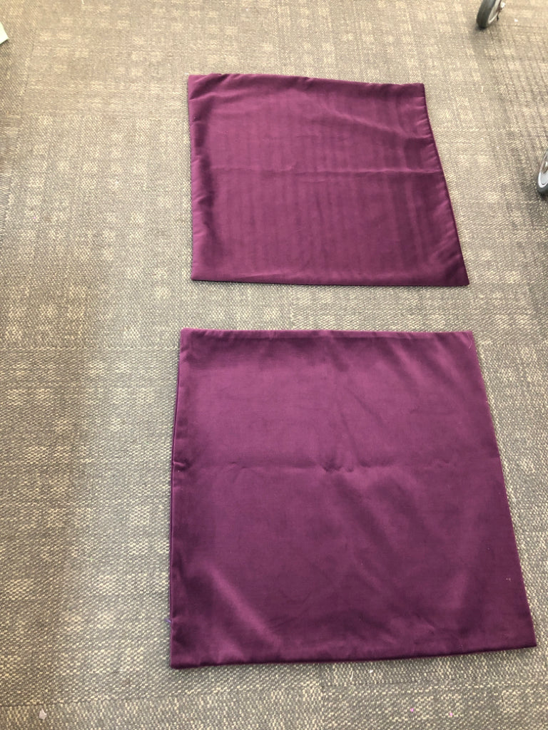 2 PURPLE VELVET PILLOW COVERS.