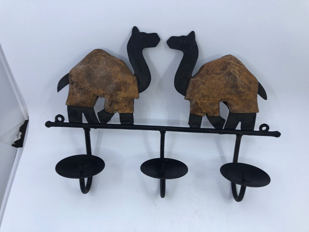 IRON/STONE CAMEL CANDLE HOLDER WALL DECOR.