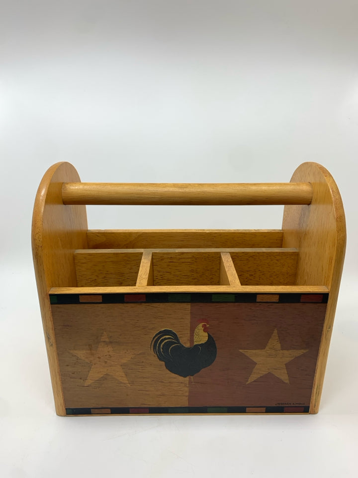 WOOD UTENSIL CADDY W/ROOSTER.