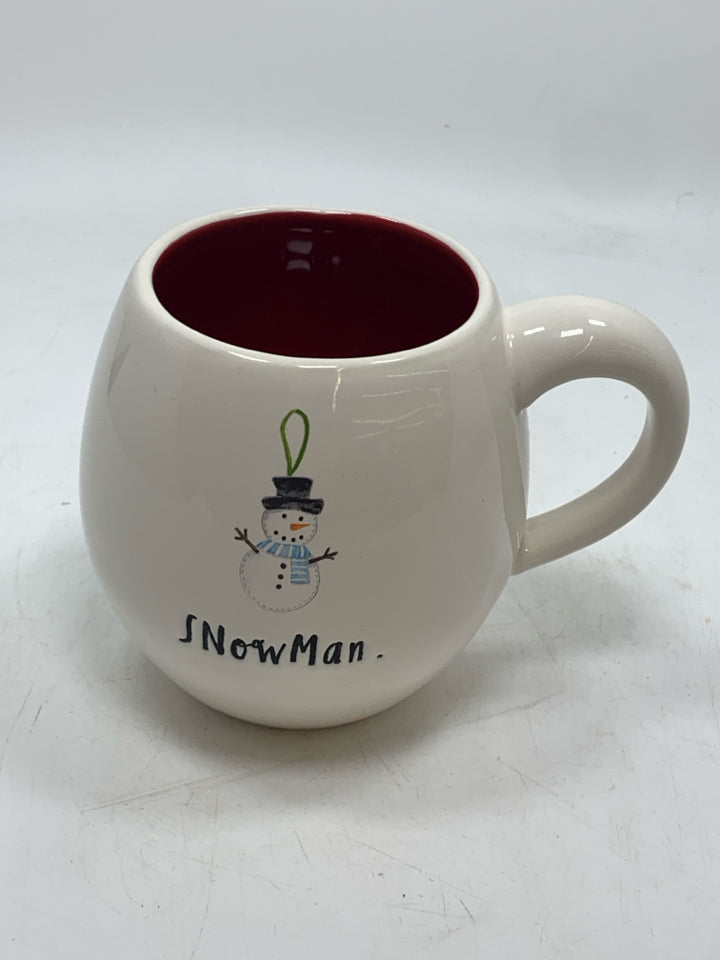 RAE DUNN SNOWMAN RED INTERIOR MUG.