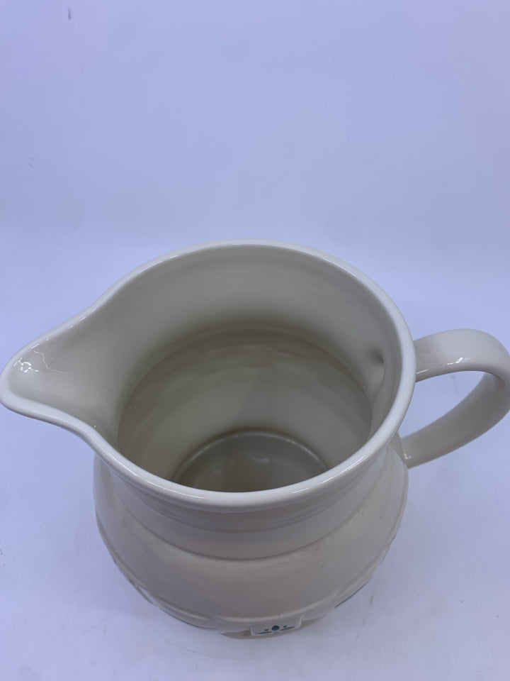 WHITE + GREEN DESIGN PITCHER LONGABERGER POTTERY.