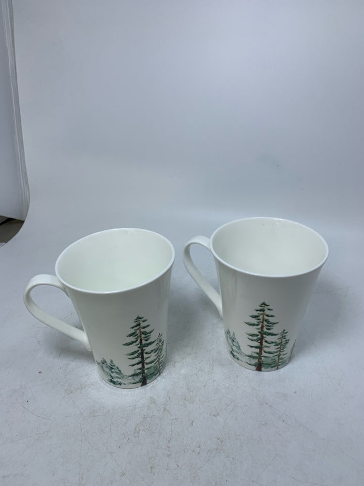 2 WATERCOLOR PINE TREES FOREST MUGS.
