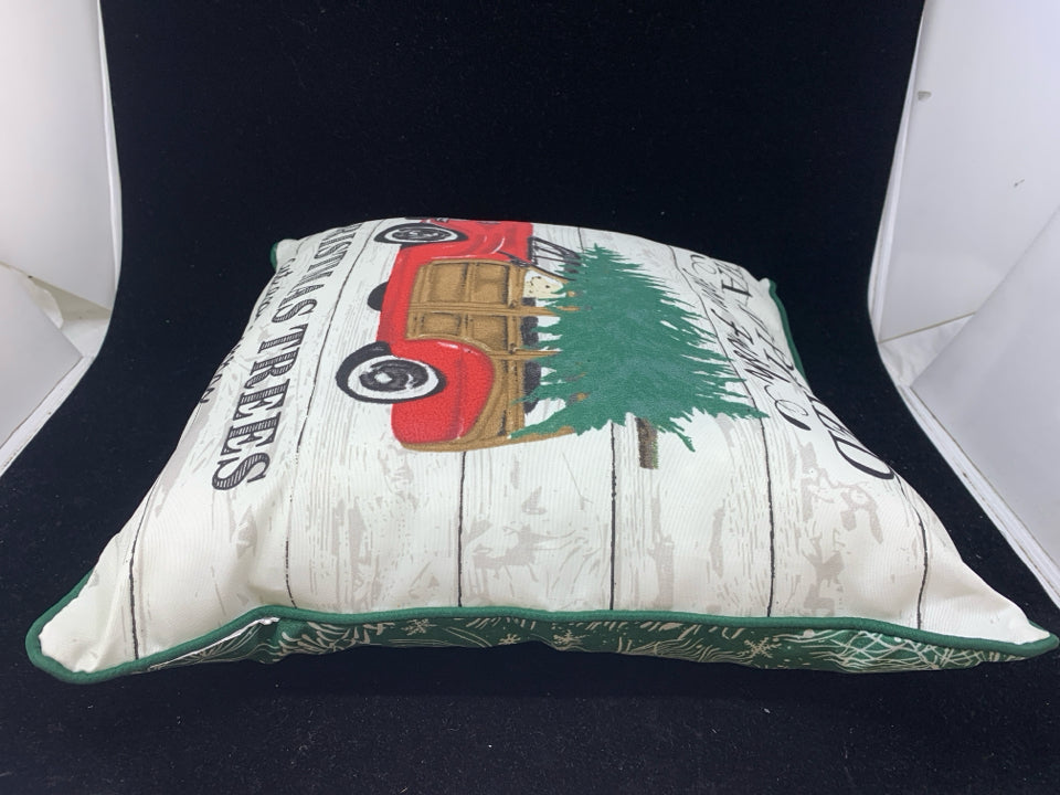 HAND PICKED CHRISTMAS TRUCK PILLOW.
