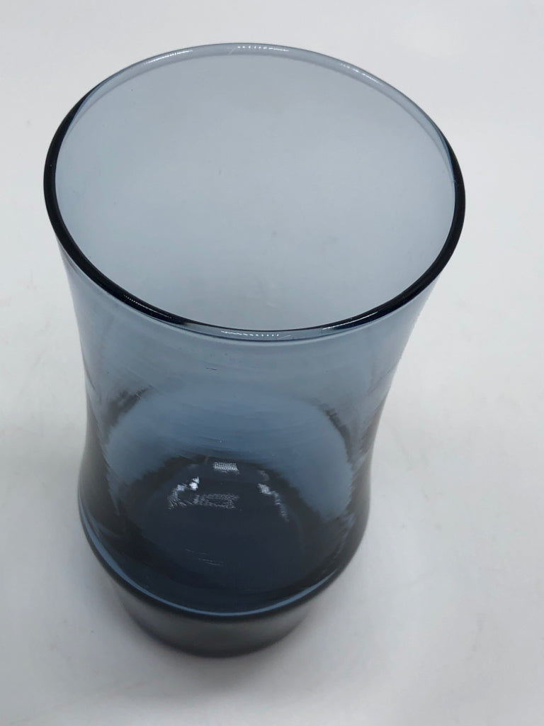 7 BLUE GLASS SHORT LIBBY TUMBLERS.