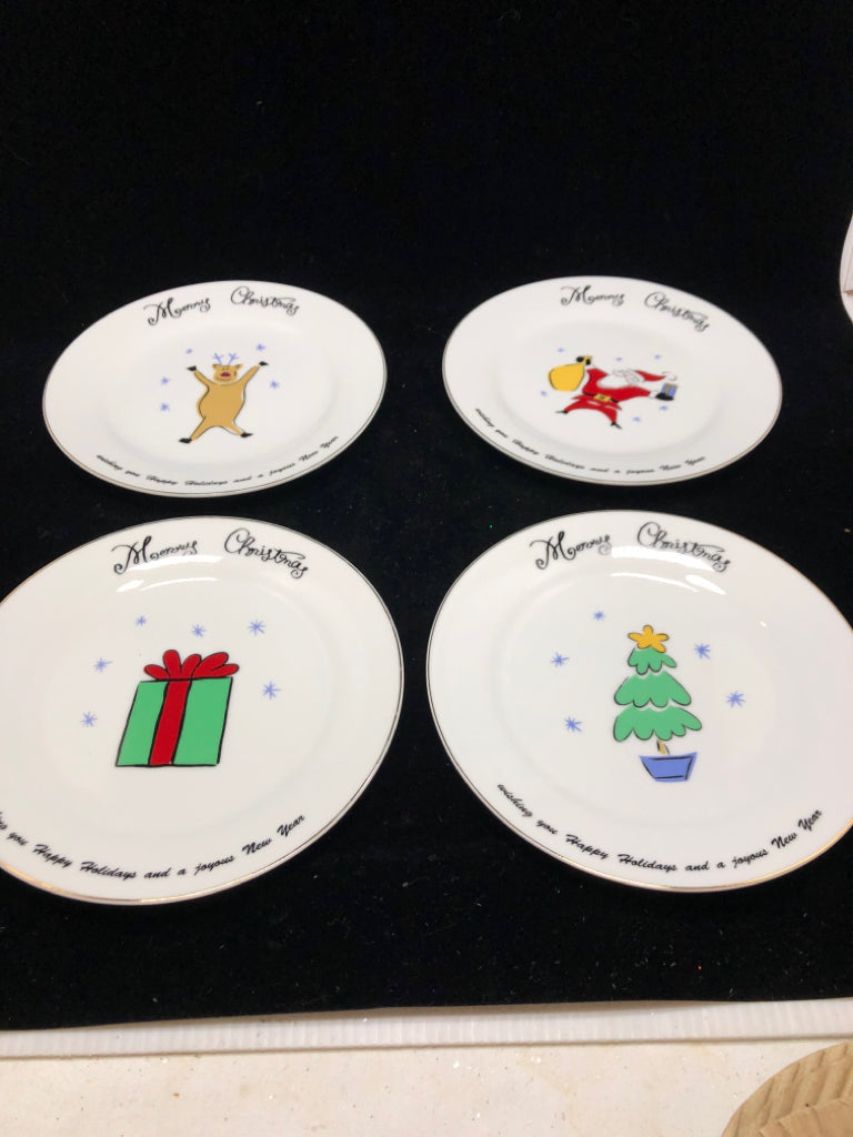 4 CHRISTMAS DESSERT/SALAD PLATES - MERRY BRITE.