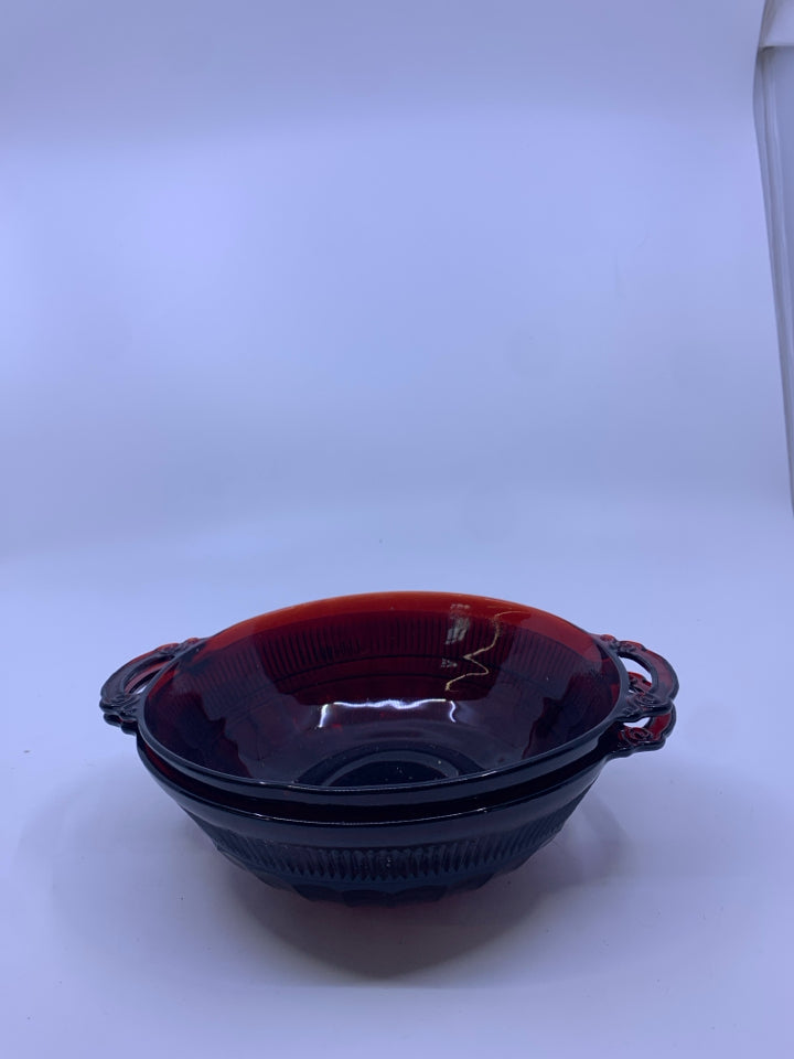 2 RED CRANBERRY GLASS BOWLS.