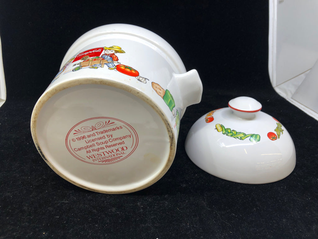 WHITE CAMPBELLS SOUP TUREEN, LID & SPOON.