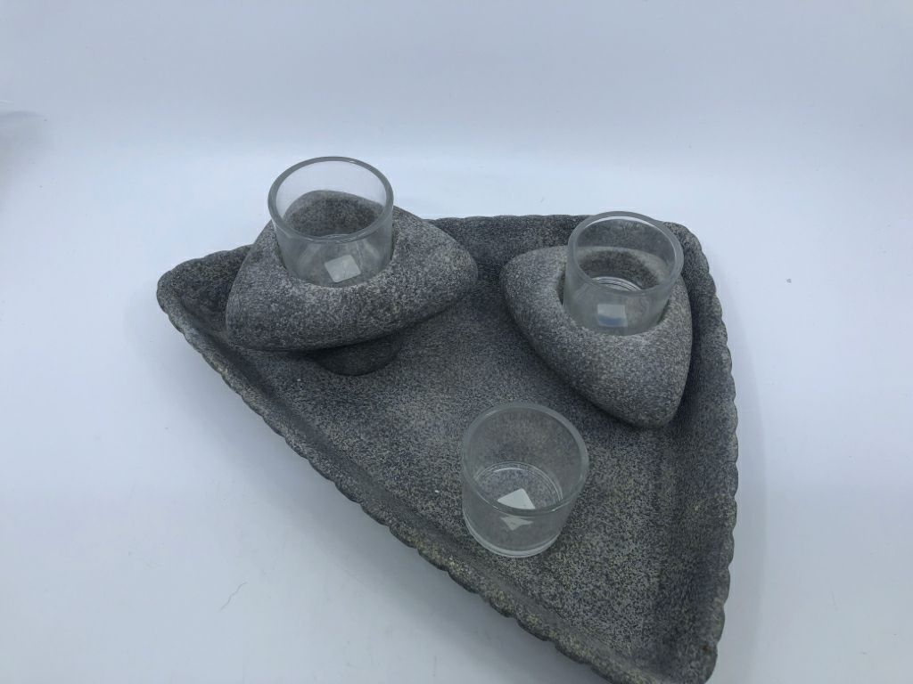 6PC PARTYLITE TRIANGLE ROCK PATTERN VOTIVE HOLDERS.