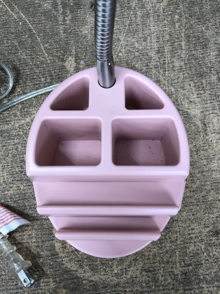PINK ADJUSTABLE DESK LAMP FROSTED SHADE W/ORGANIZATION.