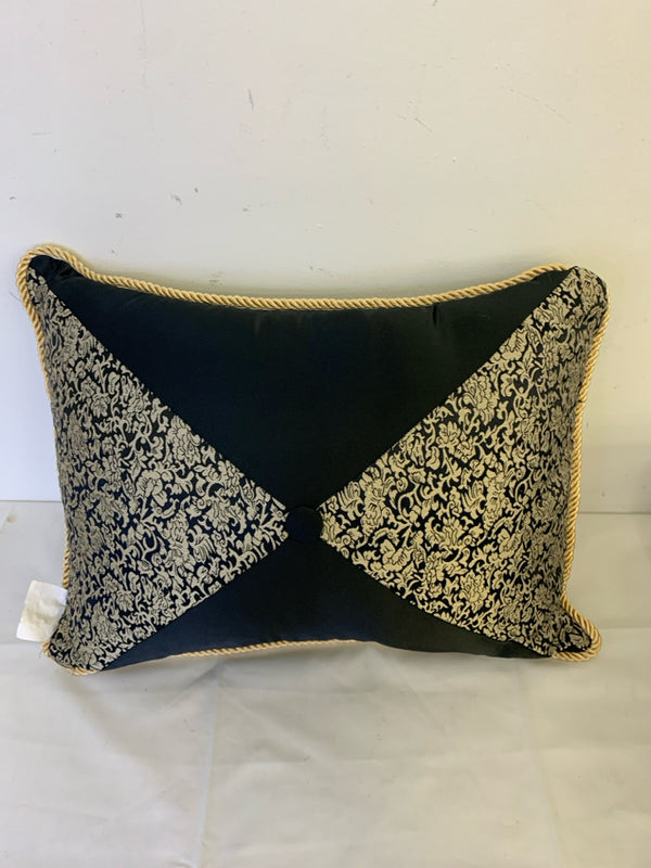 BLACK/GOLD SCROLL W/ CORD EDGE PILLOW.