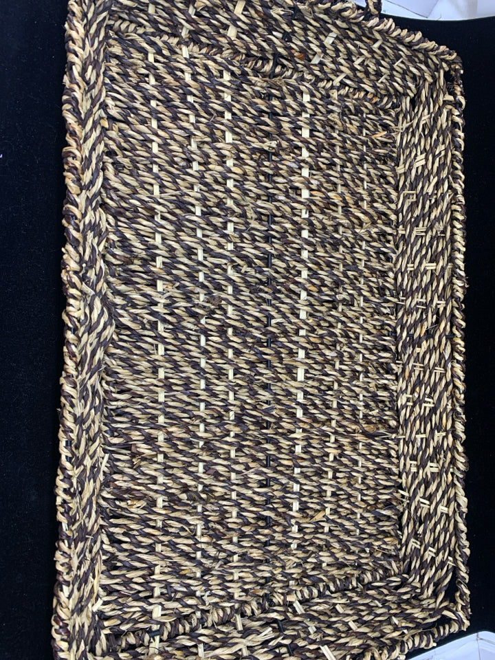 WOVEN WICKER TRAY W HANDLES.