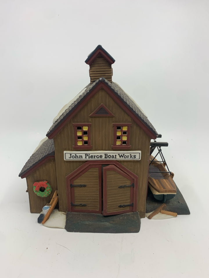 DEPT 56 JOHN PIERCE BOAT WORKS CERAMIC HOUSE.