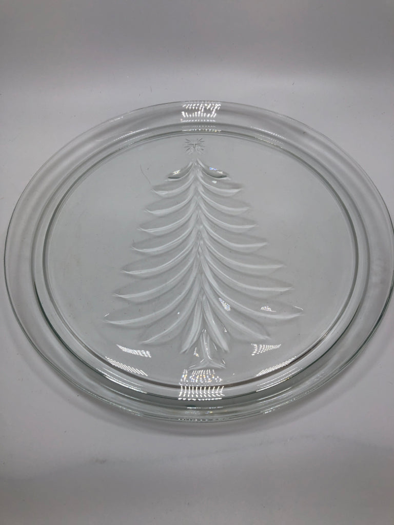 NIB GLASS TREE HOLIDAY PLATTER.