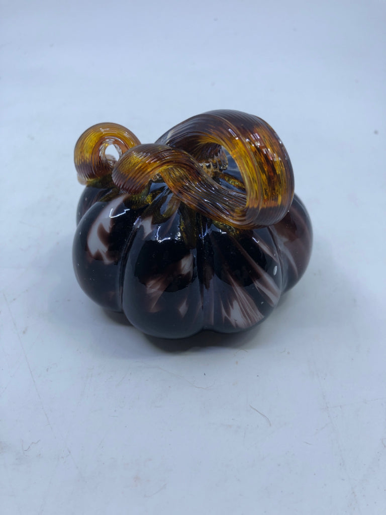 PURPLE WHITE GLASS PUMPKIN.
