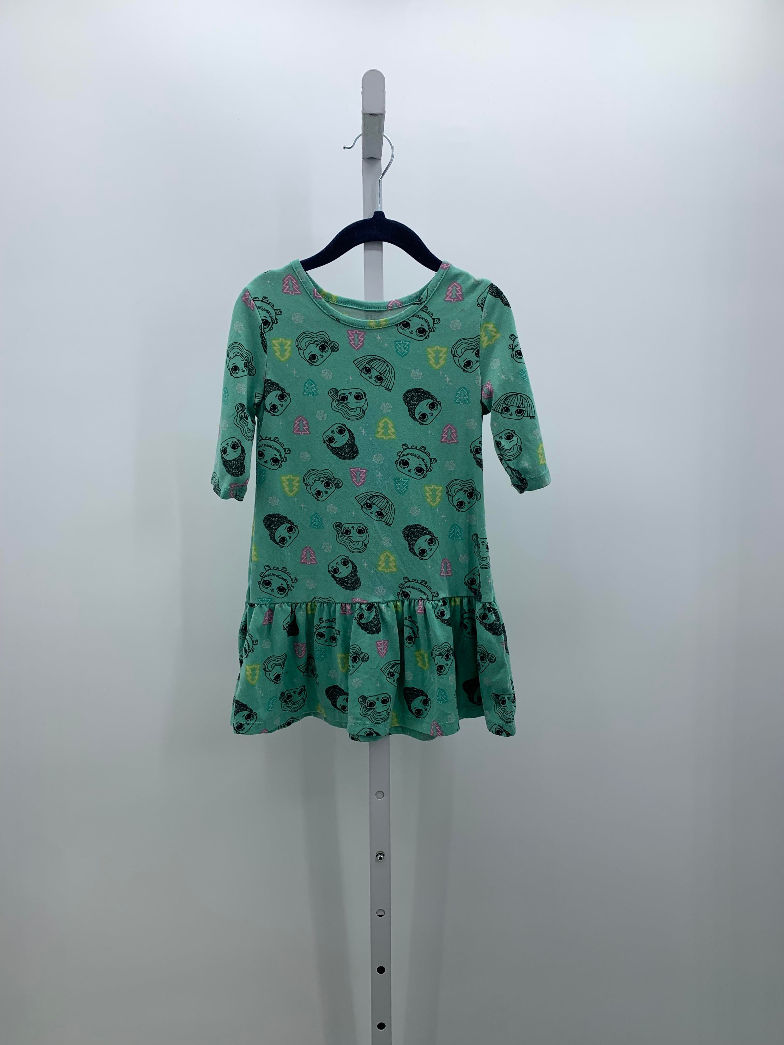 GIRLS XMAS TREES LONG SLV DRESS.