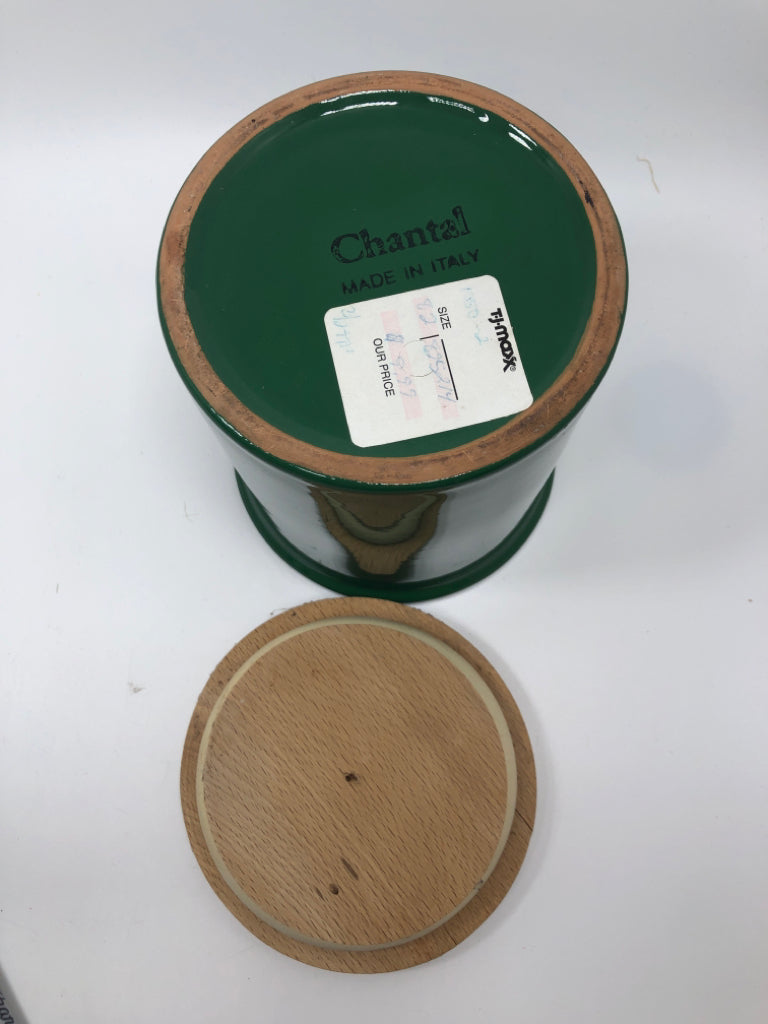CANISTER W/WOOD LID MADE IN ITALY.