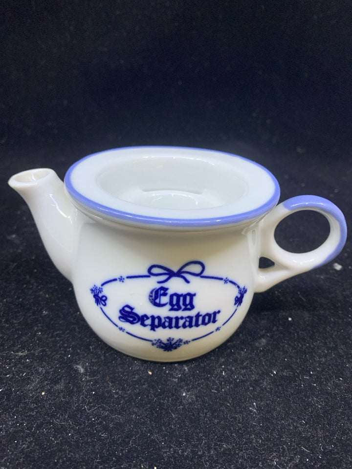 VTG BLUE AND WHITE EGG SEPERATER.