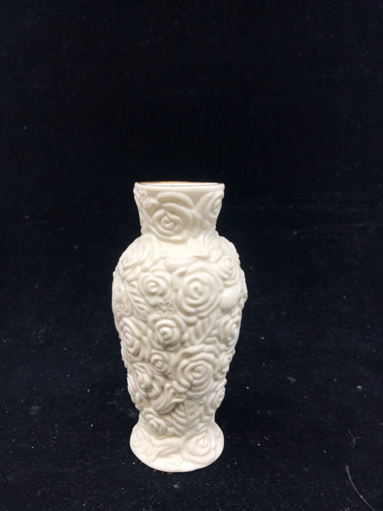 CREAM ROSE EMBOSSED VASE.