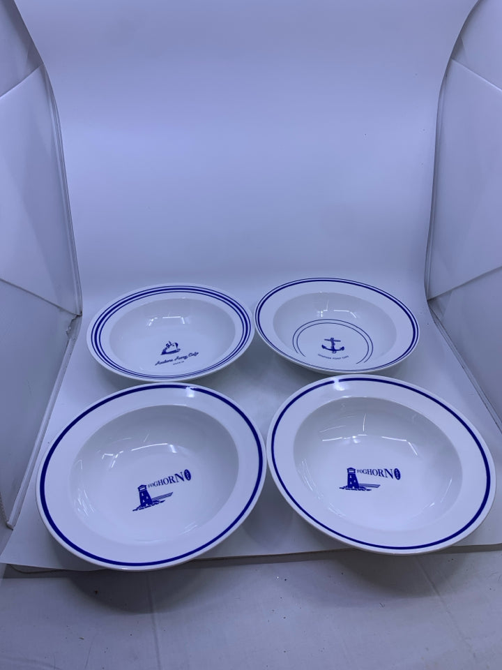 4 BLUE/ WHITE RESORT PASTA BOWLS.