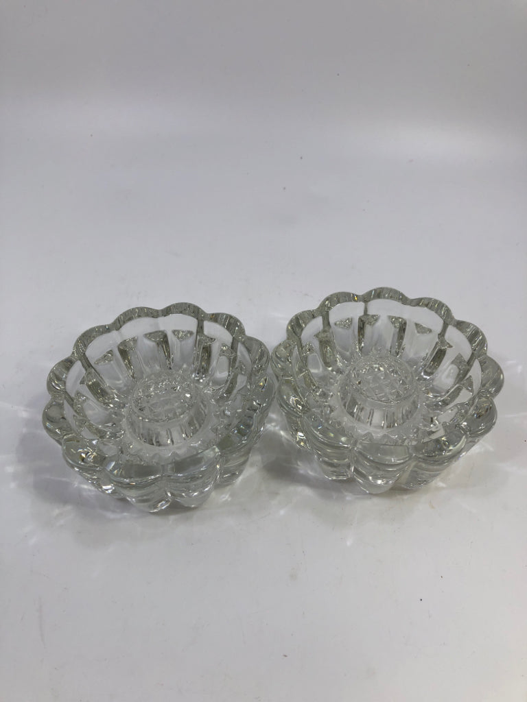 2 REVERSIBLE 3WAY RIBBED CRYSTAL CANDLE HOLDER.