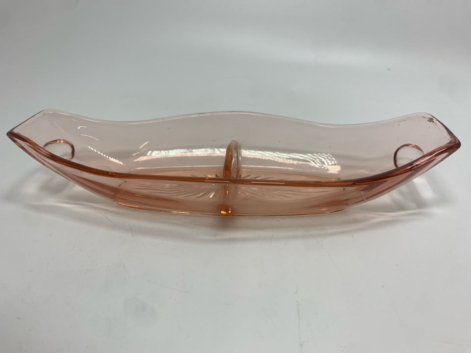 VTG PINK DEPRESSION GLASS RELISH DISH.