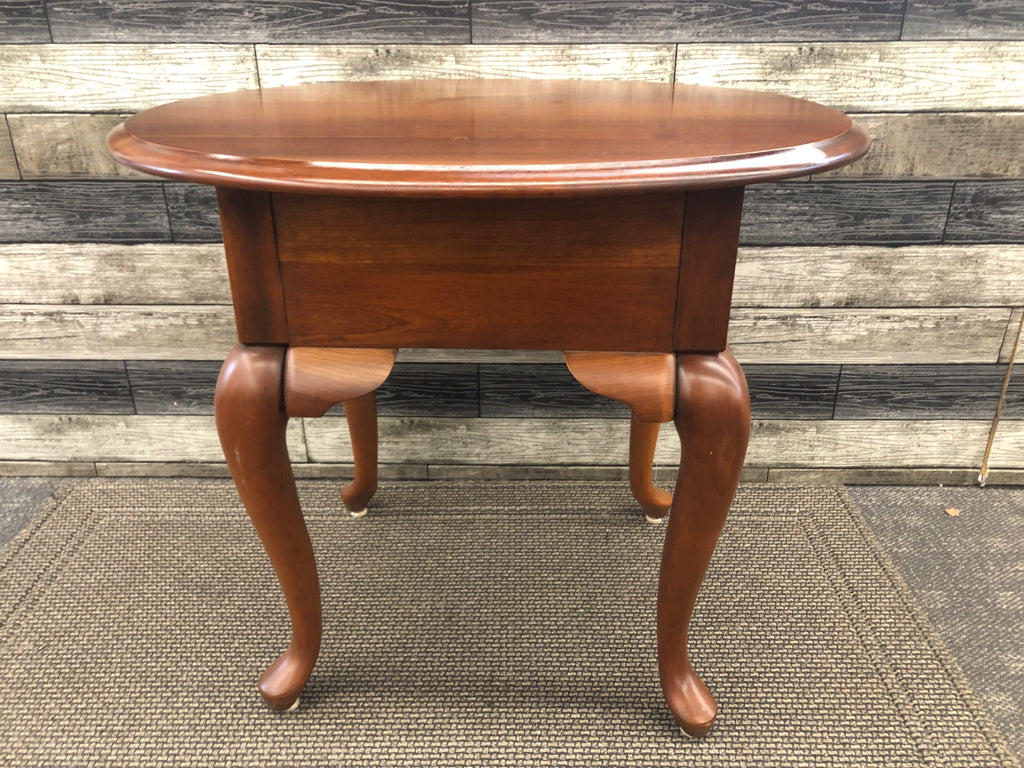 DARK WOOD SIDE TABLE W/ GOLD HARDWARE 1 DRAWER.