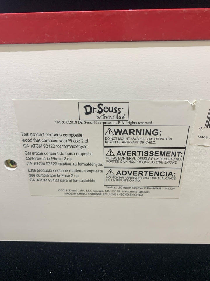 DR SEUSS WALL SHELF W/COAT HOOKS.