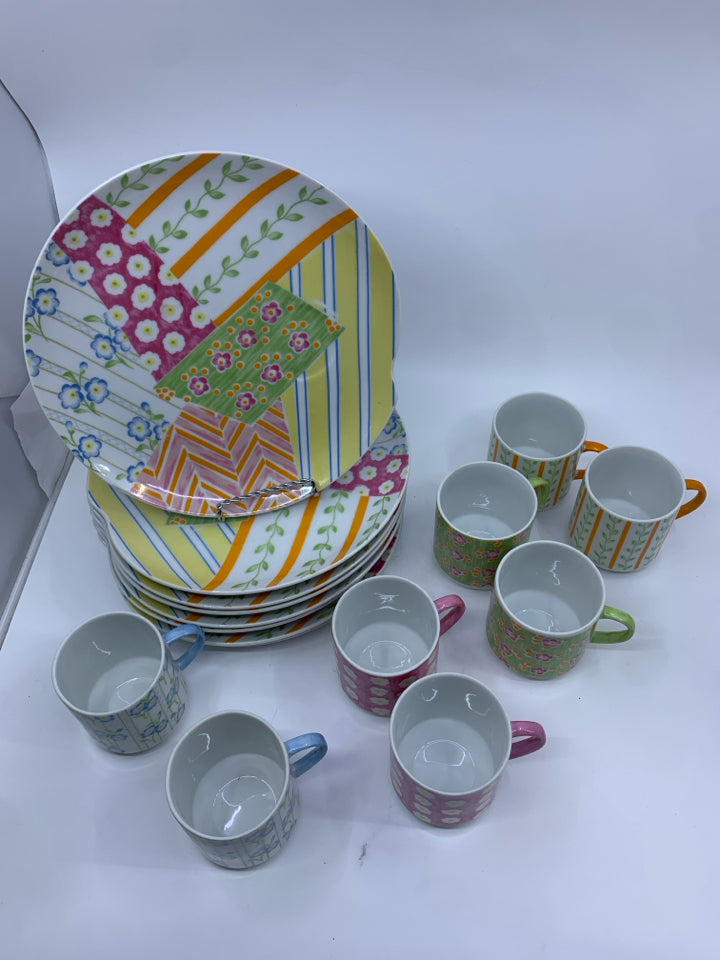 16PC COLORFUL MUG AND SNACK SET.