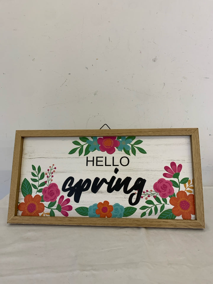 HELLO SPRING BRIGHT FLORAL WALL HANGING.