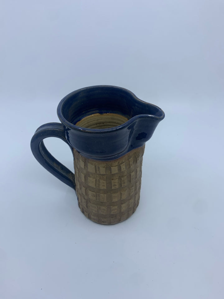 BLUE TAN POTTERY CERAMIC PITCHER.