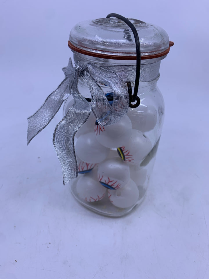 BALL JAR W/LID FILLED HALLOWEEN EYEBALLS.